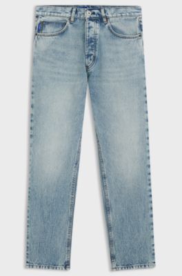Regular-fit jeans in bright-blue broken-twill fabric, Light Blue