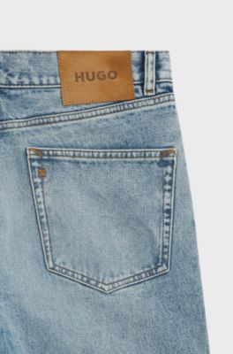 Regular-fit jeans in bright-blue broken-twill fabric, Light Blue
