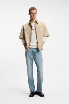 Regular-fit jeans in bright-blue broken-twill fabric, Light Blue