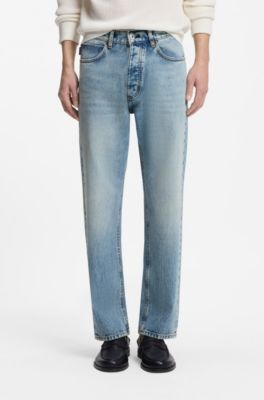 Regular-fit jeans in bright-blue broken-twill fabric, Light Blue