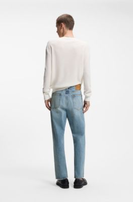 Regular-fit jeans in bright-blue broken-twill fabric, Light Blue