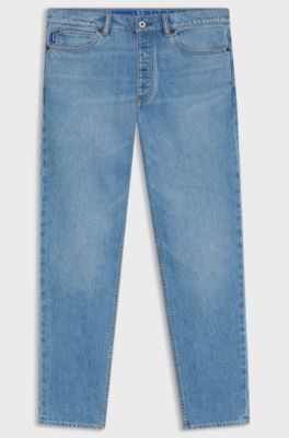 Tapered-fit jeans van felblauw stretchdenim, Blauw