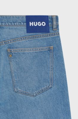 Tapered-fit jeans van felblauw stretchdenim, Blauw