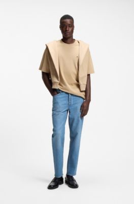 Tapered-fit jeans van felblauw stretchdenim, Blauw