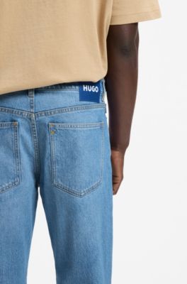 Tapered-fit jeans van felblauw stretchdenim, Blauw