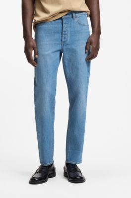 Tapered-fit jeans van felblauw stretchdenim, Blauw