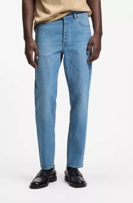 Tapered-fit jeans in bright-blue stretch denim