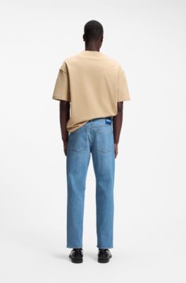 Tapered-fit jeans van felblauw stretchdenim, Blauw