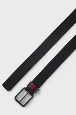 HUGO x RB Italian-leather belt with bull motif, Black