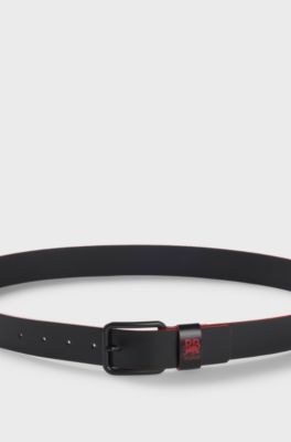 HUGO x RB Italian-leather belt with bull motif, Black