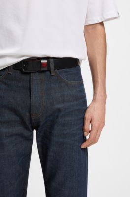 Ceinture en cuir italien HUGO x RB &agrave; motif taureau, Noir