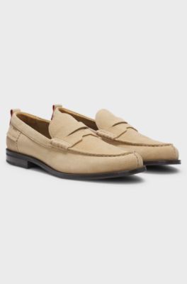 Mocassini penny in pelle scamosciata, Beige chiaro