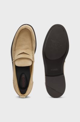 Suede loafers with penny trim, Light Beige
