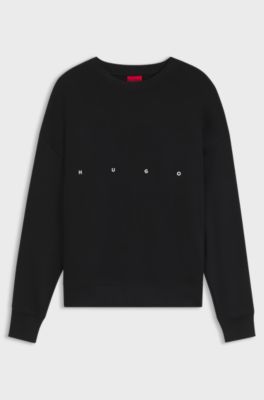 Cotton sweatshirt with logo embroidery and graphic print, Black