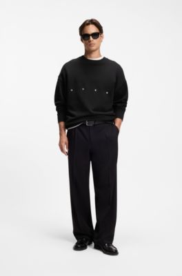 Cotton sweatshirt with logo embroidery and graphic print, Black