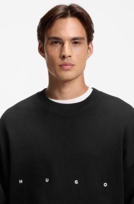 Camisola em algod&atilde;o com log&oacute;tipo bordado e estampado gr&aacute;fico, Black