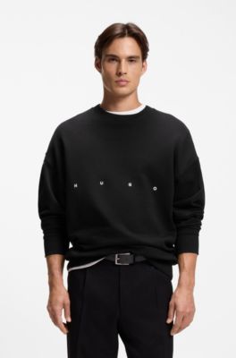 Cotton sweatshirt with logo embroidery and graphic print, Black
