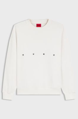 Felpa in cotone con ricamo logo e stampa grafica, Bianco
