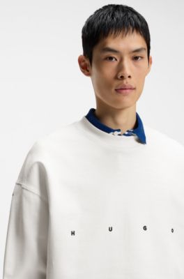 Felpa in cotone con ricamo logo e stampa grafica, Bianco