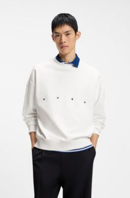 Cotton sweatshirt with logo embroidery and graphic print, White