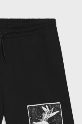 Cotton-terry shorts with artwork patch, Black