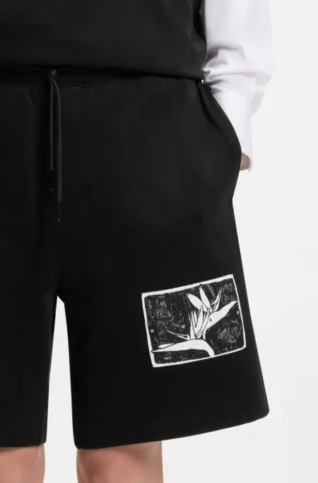 Cotton-terry shorts with artwork patch