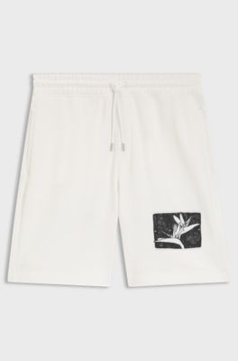Cotton-terry shorts with artwork patch, Natural