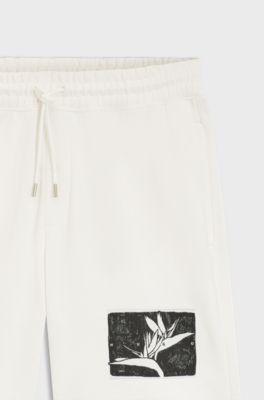 Cotton-terry shorts with artwork patch, Natural