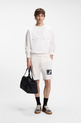 Cotton-terry shorts with artwork patch, Natural