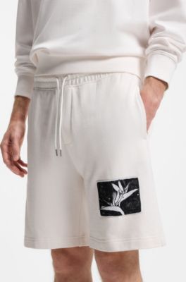Cotton-terry shorts with artwork patch, Natural