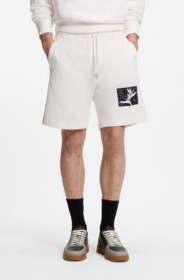 Cotton-terry shorts with artwork patch, Natural