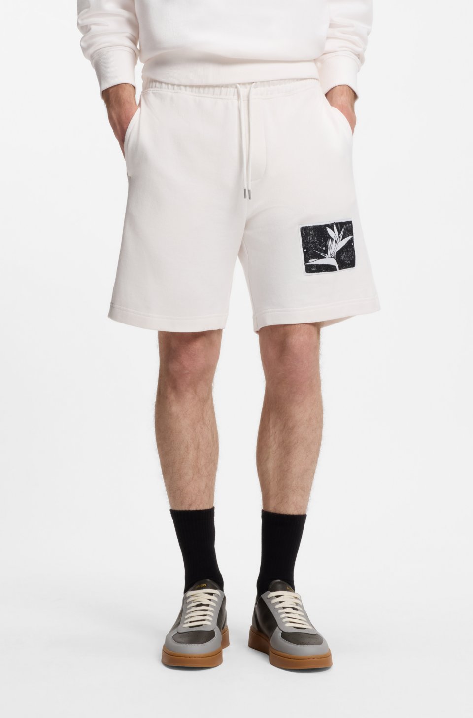 Cotton-terry shorts with artwork patch