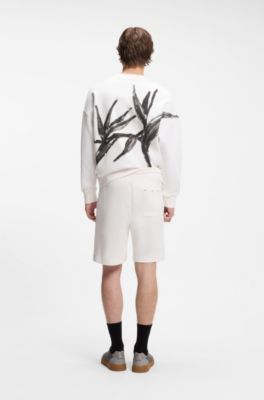 Cotton-terry shorts with artwork patch, Natural