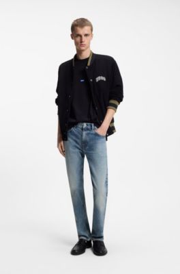 Slim-fit jeans in blue stonewashed stretch denim, Blue
