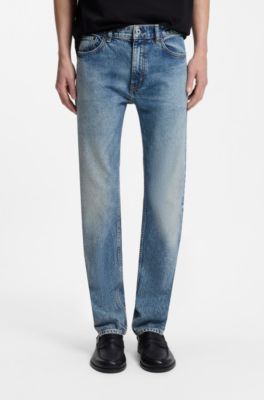 Jeans slim fit in denim elasticizzato blu effetto stone-washed, Blu