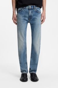Slim-fit jeans in blue stonewashed stretch denim, Blue