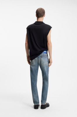 Slim-fit jeans in blue stonewashed stretch denim, Blue