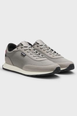 Sneakers med stickad vandel och logga, Ljusgr&aring;