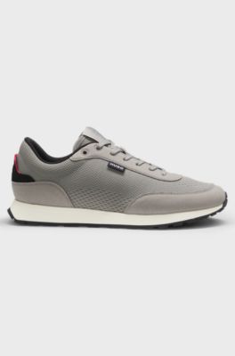 Knitted-upper trainers with logo flag, Light Grey