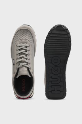 Knitted-upper trainers with logo flag, Light Grey