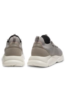 Stickade sneakers med EVA-sula och pr&auml;glad logga, Ljusgr&aring;