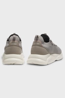 Strick-Sneakers mit Logo-gepr&auml;gter EVA-Sohle, Hellgrau