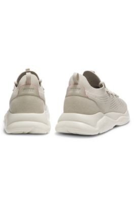 Knitted trainers with logo-embossed EVA sole, Light Beige