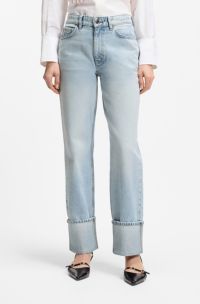 Straight-Fit Jeans aus blauem Denim mit umgeschlagenem Hosensaum, Hellblau