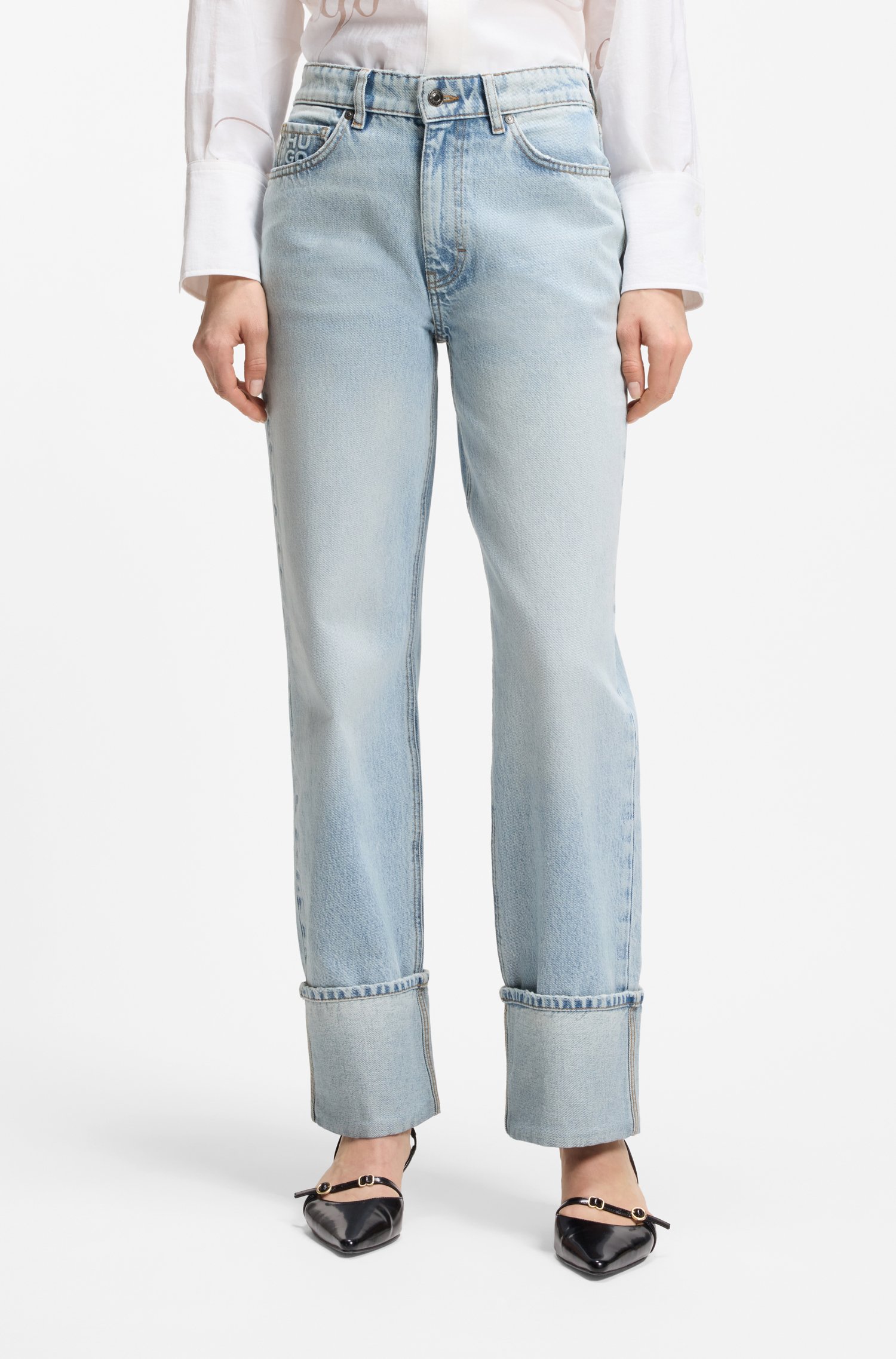 Hugo Straight-fit jeans in blue denim with turn-ups dam