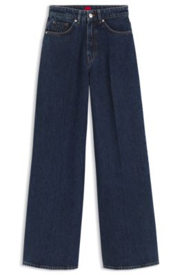 Women's Look 260821-161501 — HUGO - Wide-leg jeans in blue denim with front pleats - Dark Blue