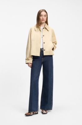 Wide-leg jeans in blue denim with front pleats, Dark Blue