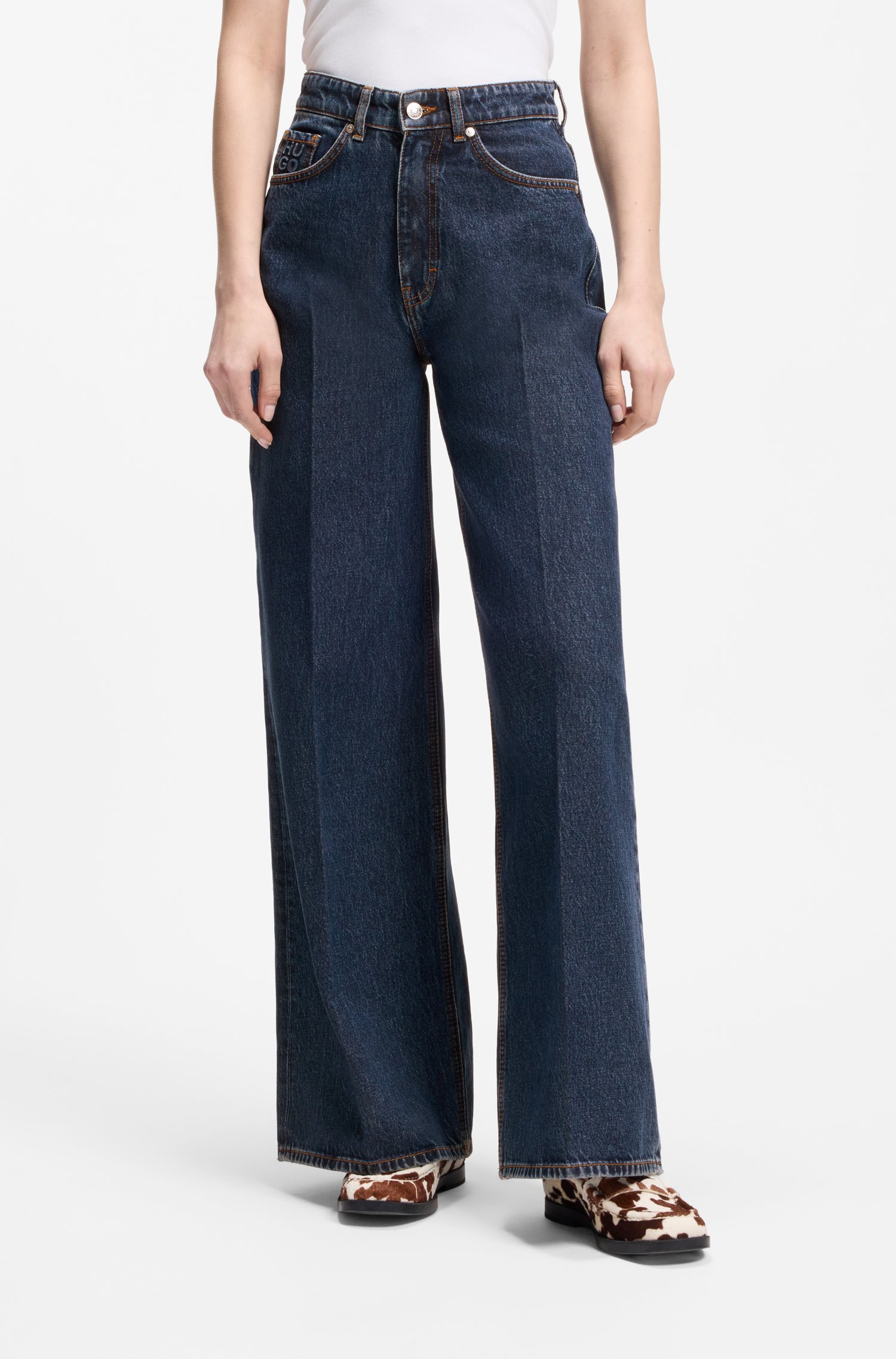 Hugo Wide-leg jeans in blue denim with front pleats dam