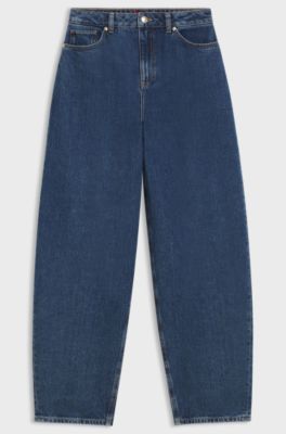 Barrel-leg jeans in blue Japanese denim, Dark Blue