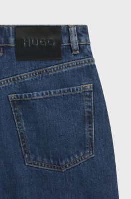 Barrel-leg jeans in blue Japanese denim, Dark Blue